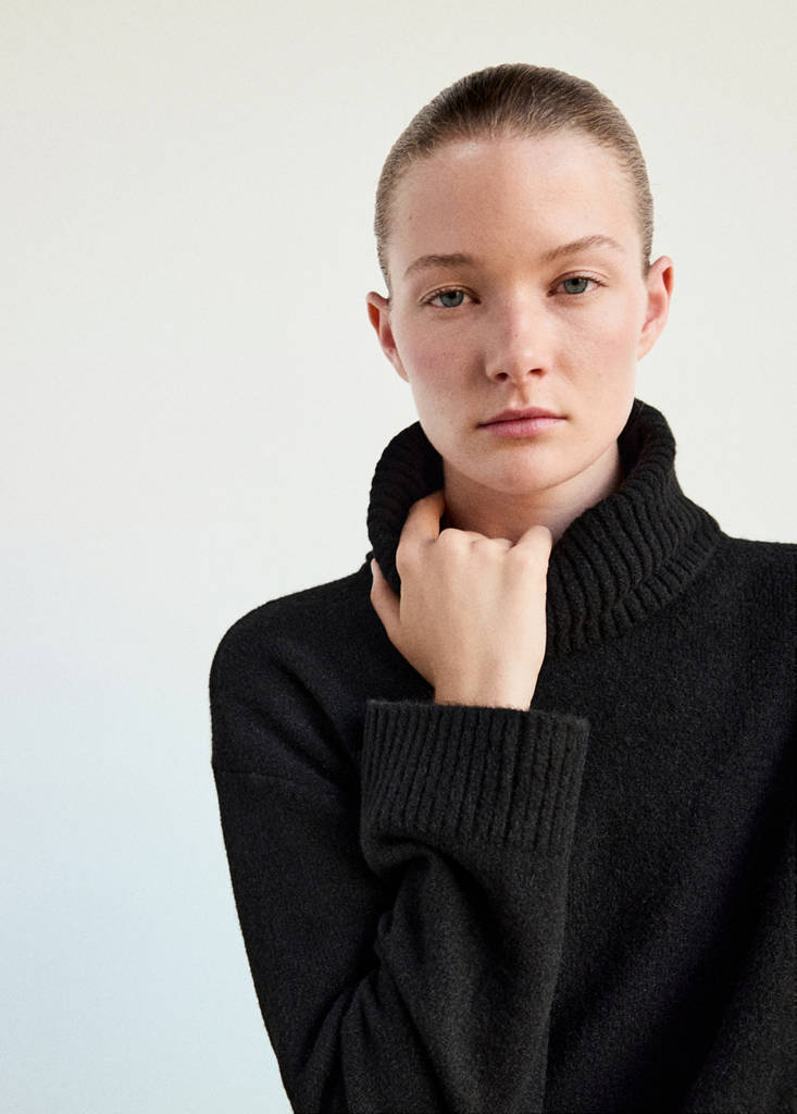 Jersey pyjama top with roll neck — Black