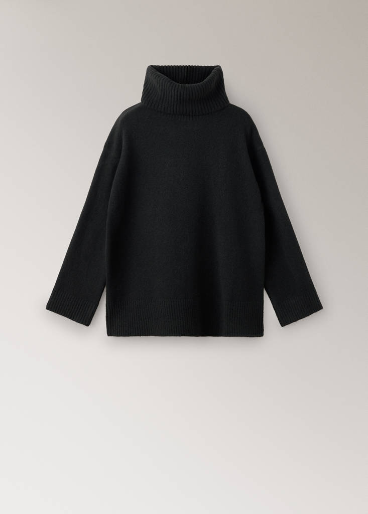 Jersey pyjama top with roll neck — Black