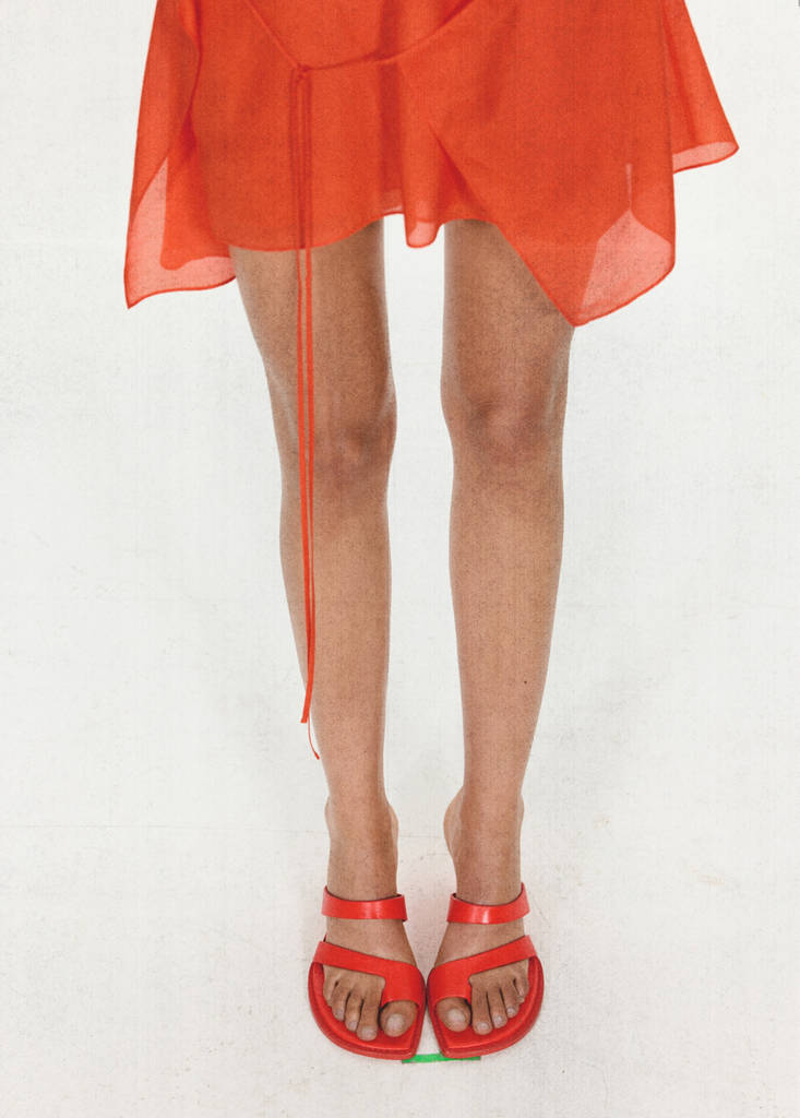 Wedge leather sandals — Red