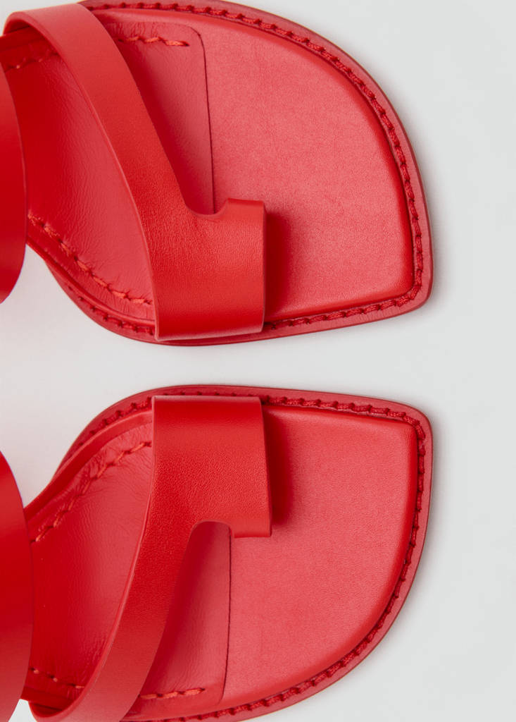 Wedge leather sandals — Red
