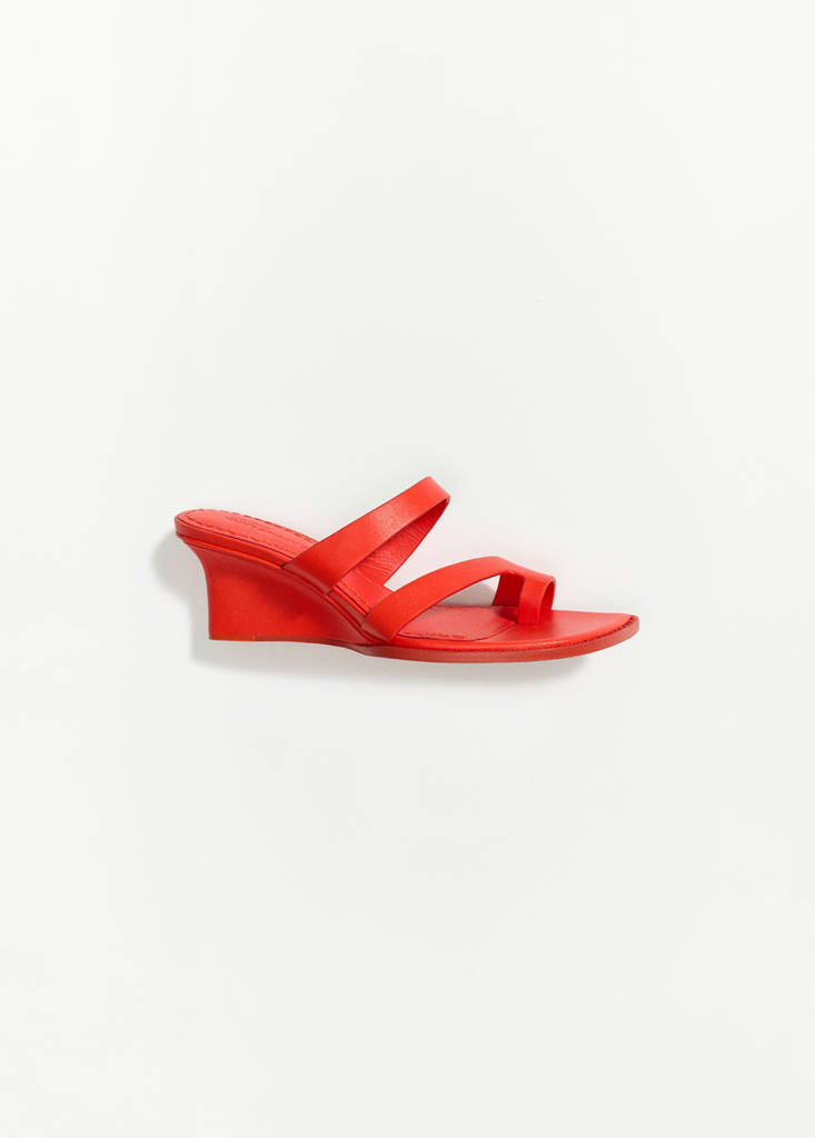 Wedge leather sandals — Red