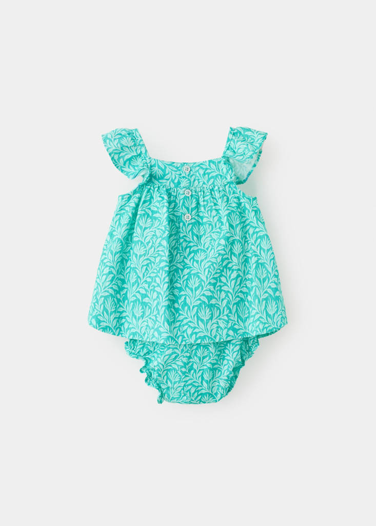 Floral dress and nappy cover — Aqua Green