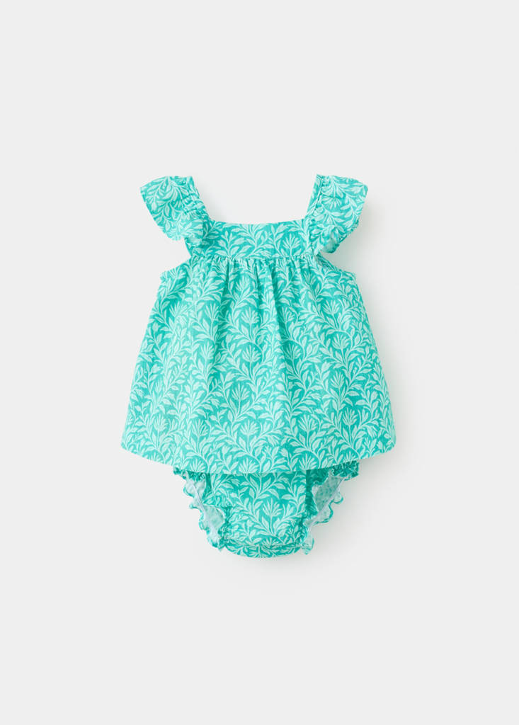 Floral dress and nappy cover — Aqua Green