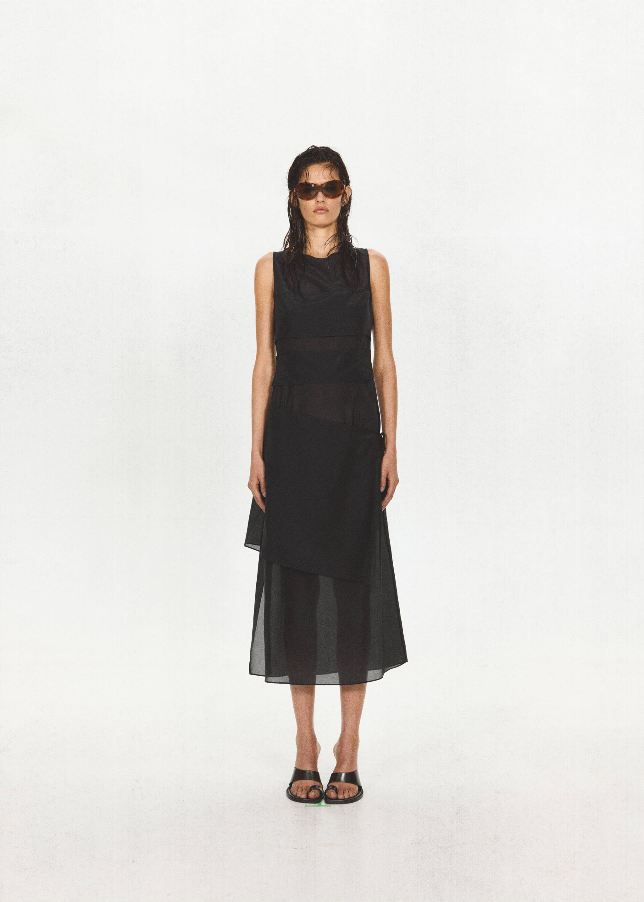 Sheer overlay panel dress - General plane, Black. Ref: 37031450-00.