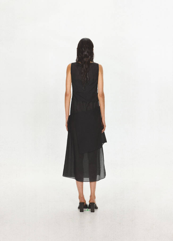 Semi-transparent dress with panel layering — Black