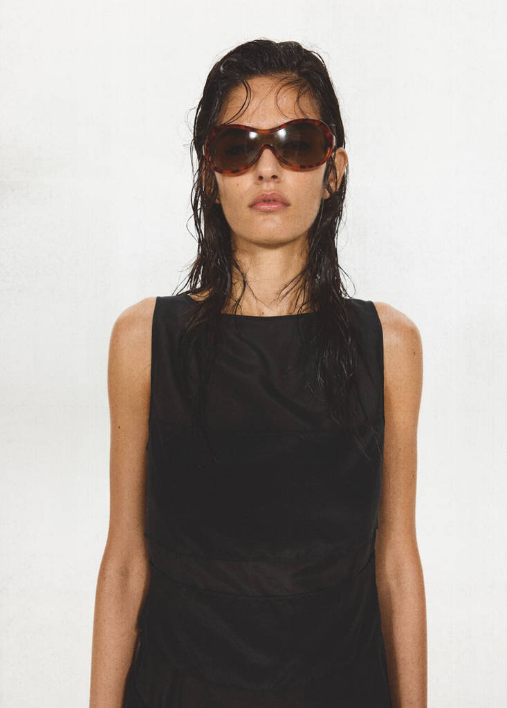 Semi-transparent dress with panel layering — Black