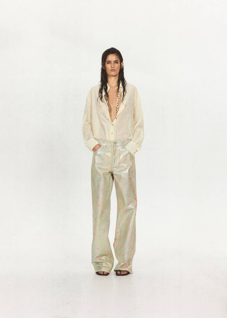 Semi-transparent shirt with beaded belt — Off White