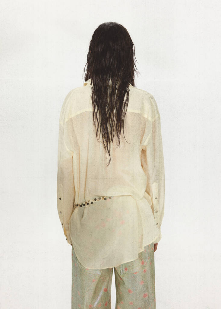 Semi-transparent shirt with beaded belt — Off White