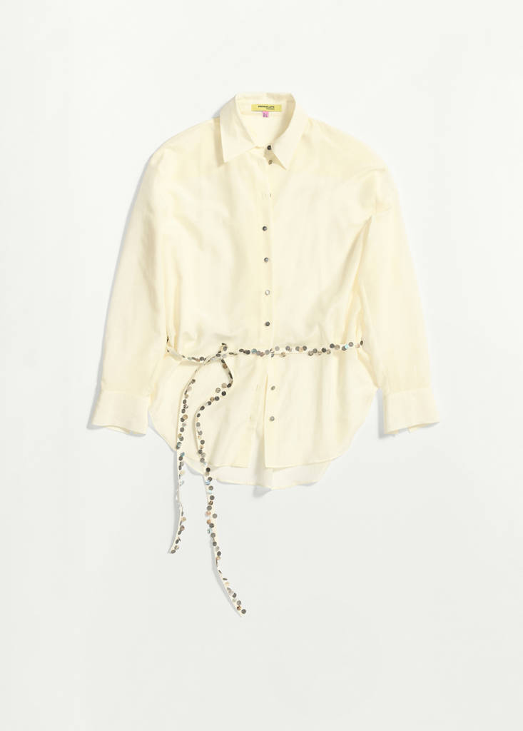 Semi-transparent shirt with beaded belt — Off White