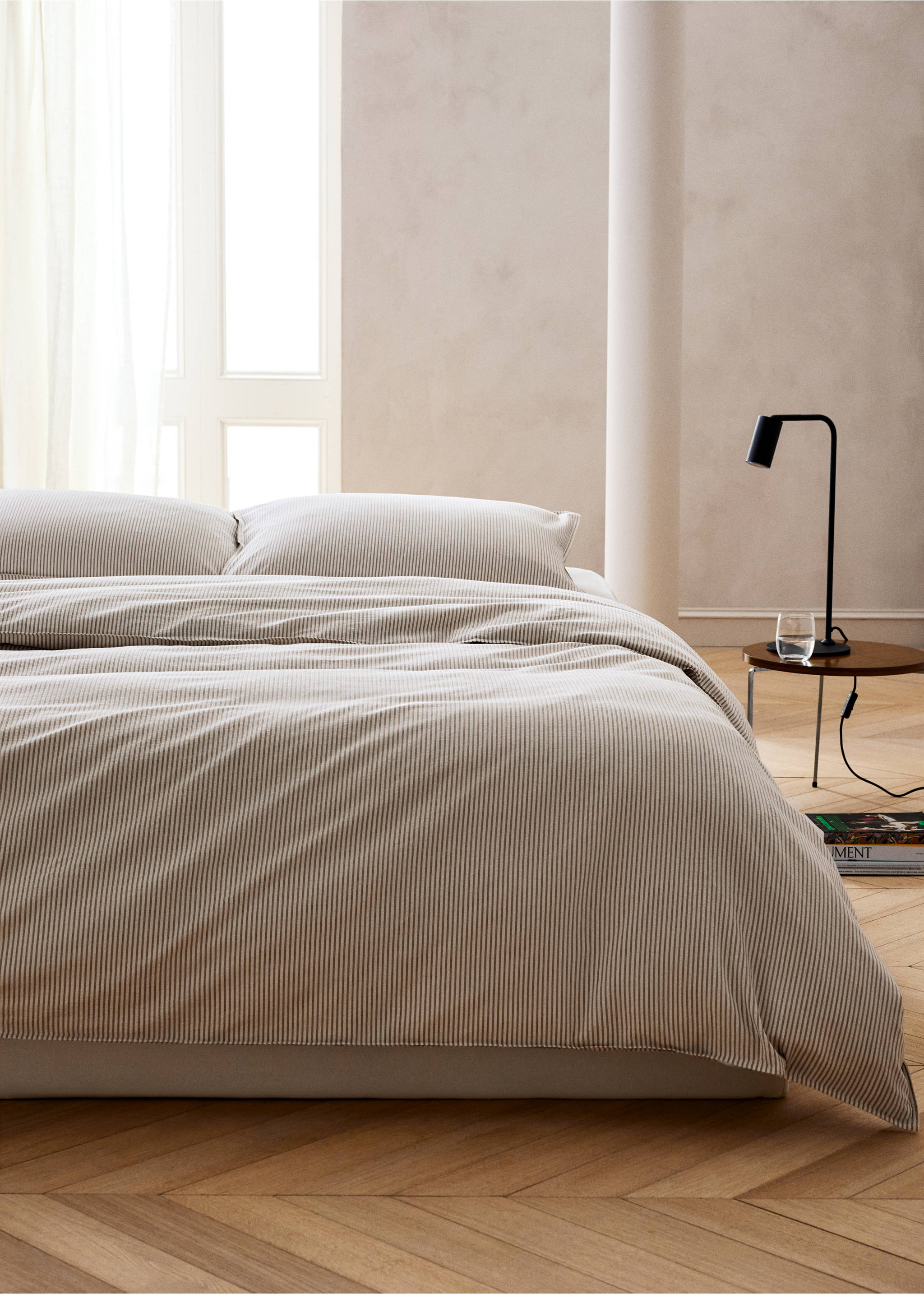 Seersucker cotton duvet cover with fine stripes for 180/200 cm bed - General plane, Coffee. Ref: 37031462-00.