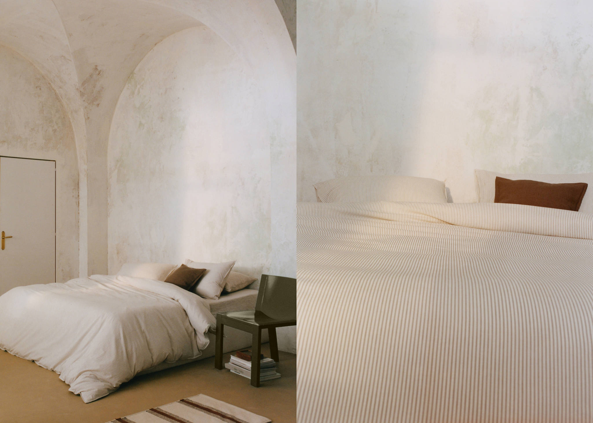 Bettbezug aus Seersucker-Baumwolle mit feinen Streifen für 180/200 cm Bett - Panoramaansicht