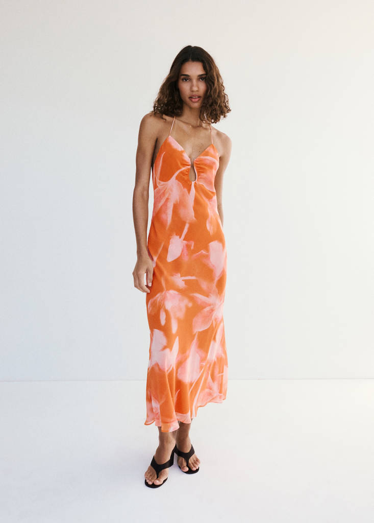 Metallic cut-out floral dress — Orange