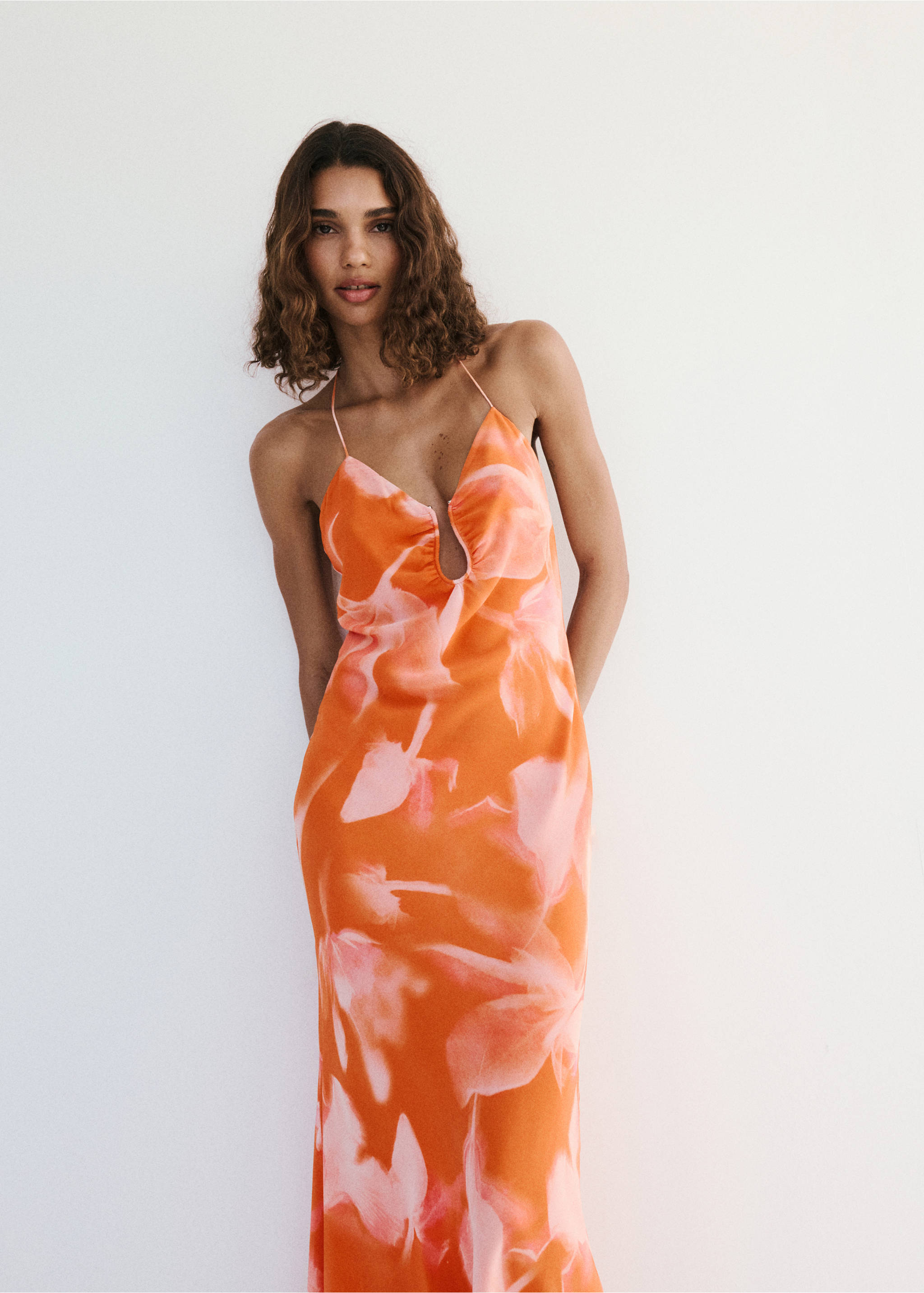 Floral-print flowy dress - Medium plane, Orange. Ref: 37031464-00.