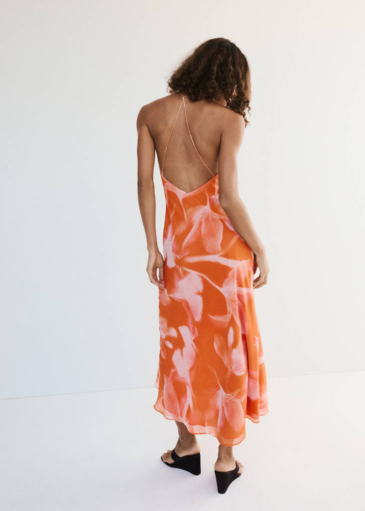 Metallic cut-out floral dress — Orange