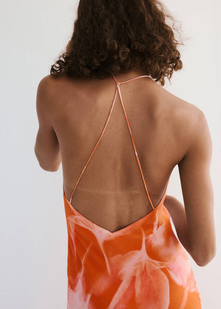 Metallic cut-out floral dress — Orange
