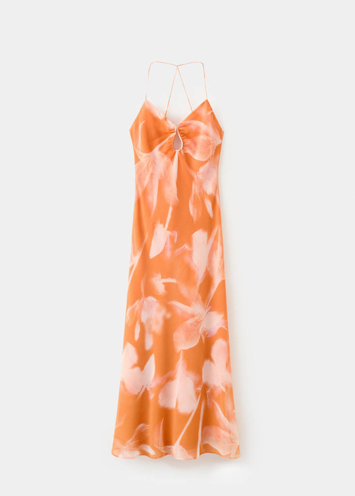 Metallic cut-out floral dress — Orange