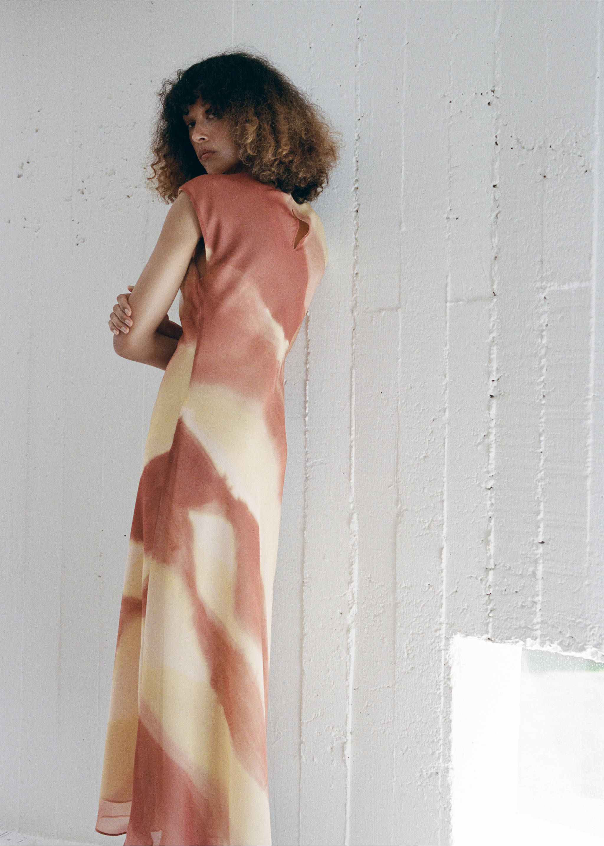 A-line printed dress - Reverse of the article, Pastel Yellow. Ref: 37031465-00.