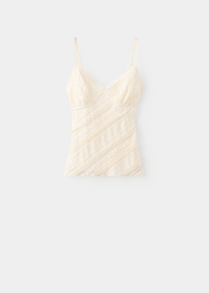 V-neck lace top — Vanilla
