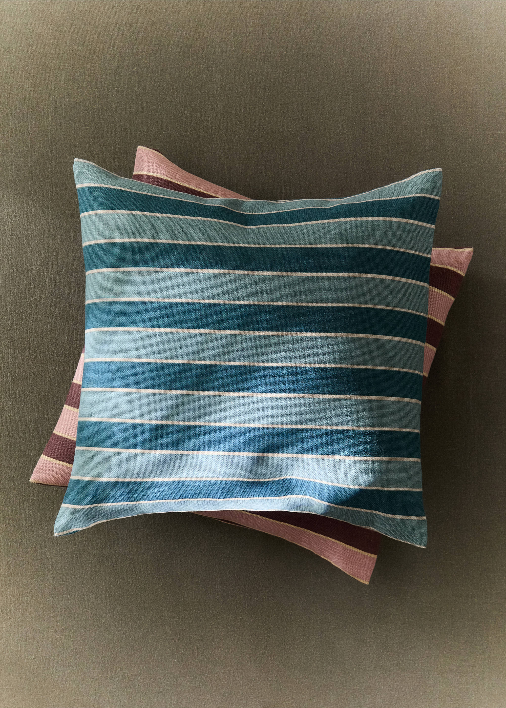 Cotton cushion cover with printed stripes 45x45 cm - General plane, Petrol Blue. Ref: 37031468-00.