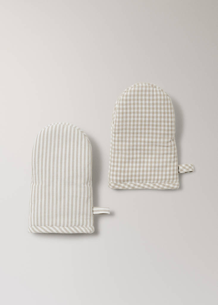 Check and stripe-print mitts - thumbnail 2