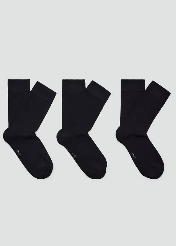 3-pack long cotton socks — Black