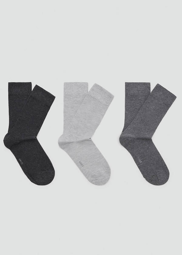 3-pack long cotton socks — Grey
