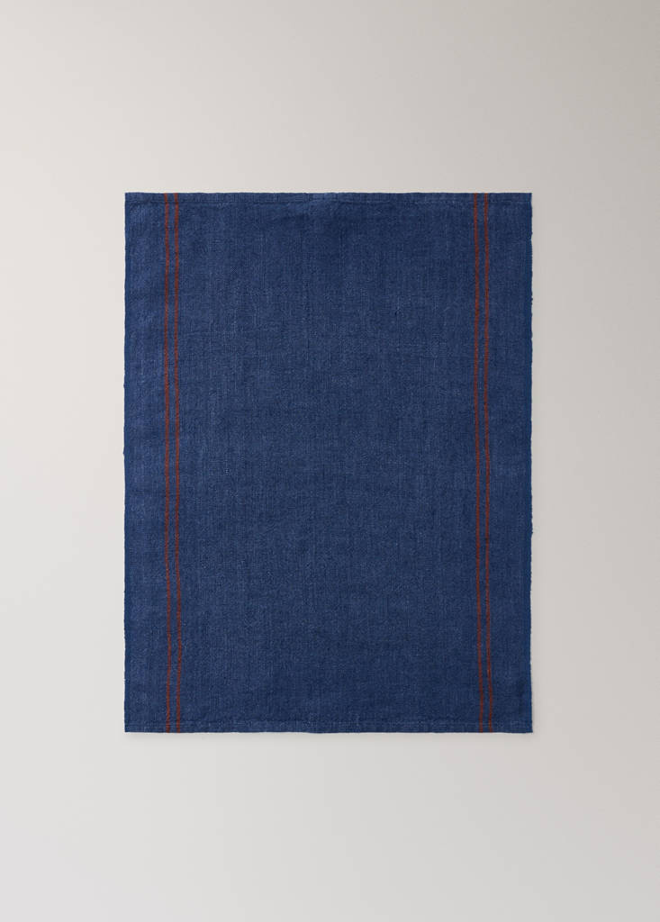 Linen striped kitchen towel — Indigo Blue
