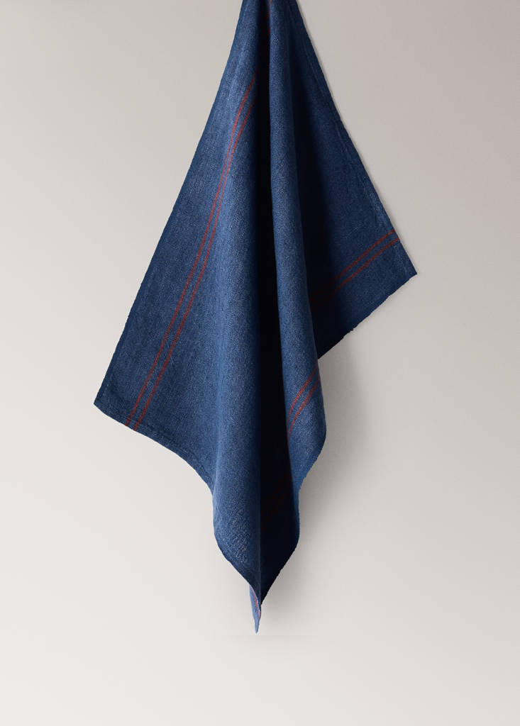 Linen striped kitchen towel — Indigo Blue