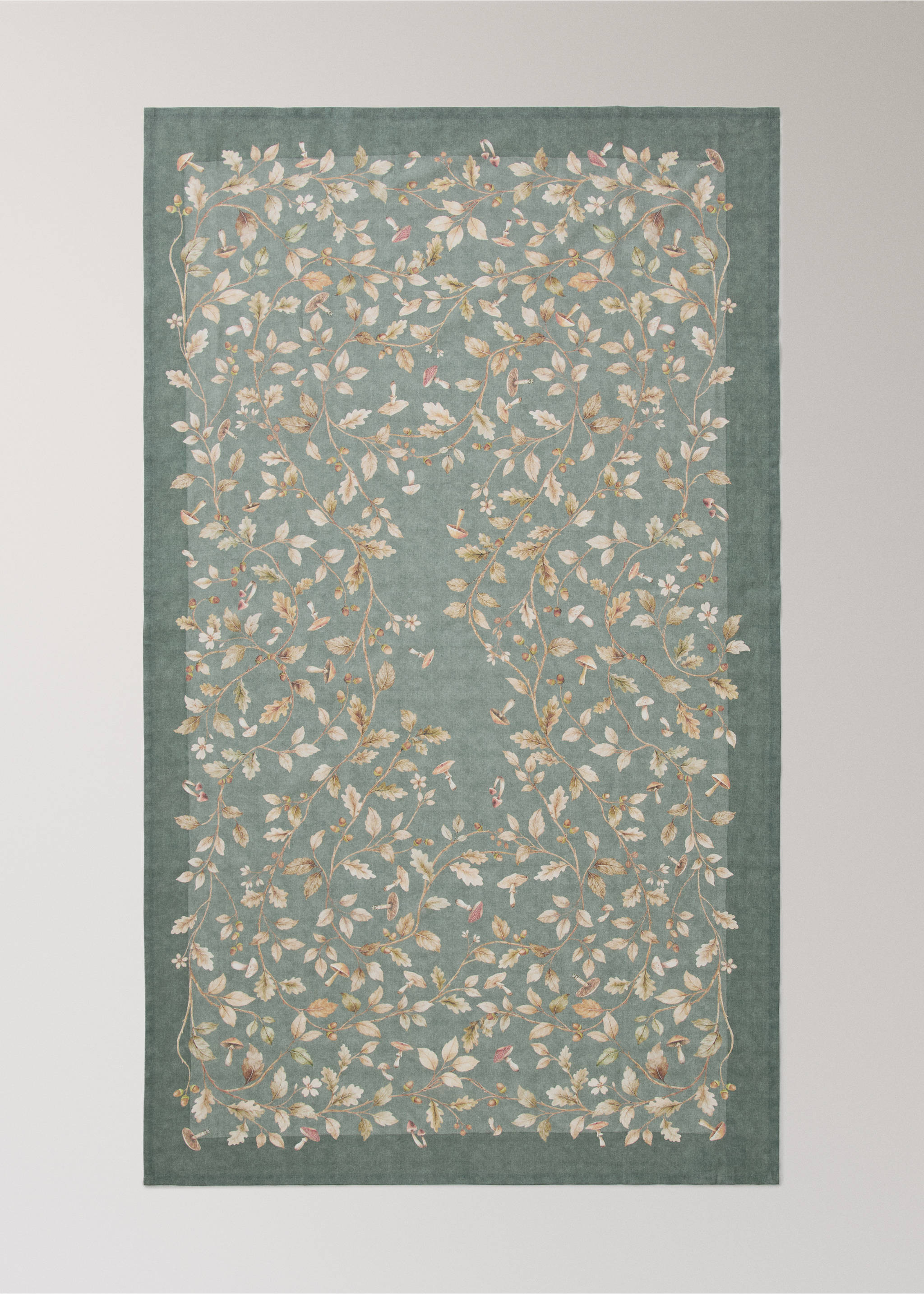 Autumnal printed linen-cotton tablecloth for 8 to 10 guests - Details of the article 3, Pastel Green. Ref: 37031482-00.