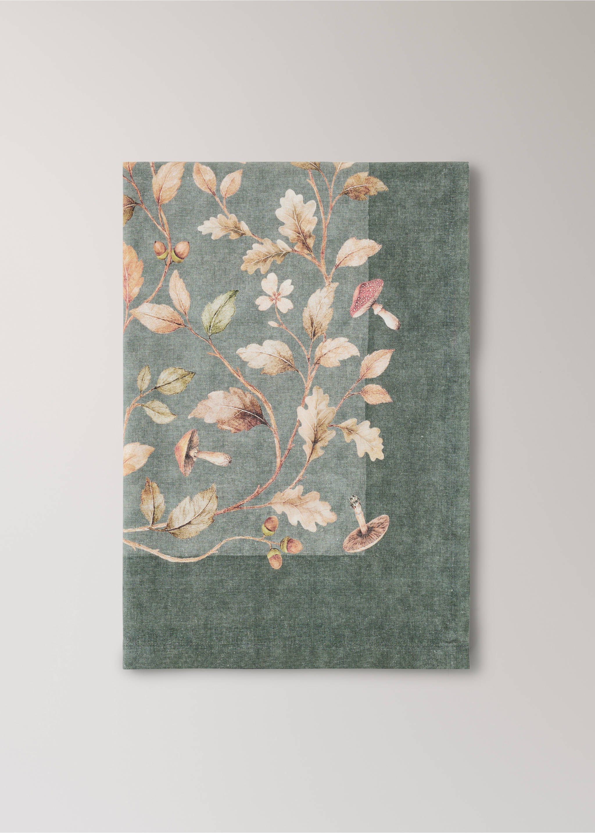 Autumnal printed linen-cotton tablecloth for 8 to 10 guests - Article without model, Pastel Green. Ref: 37031482-00.