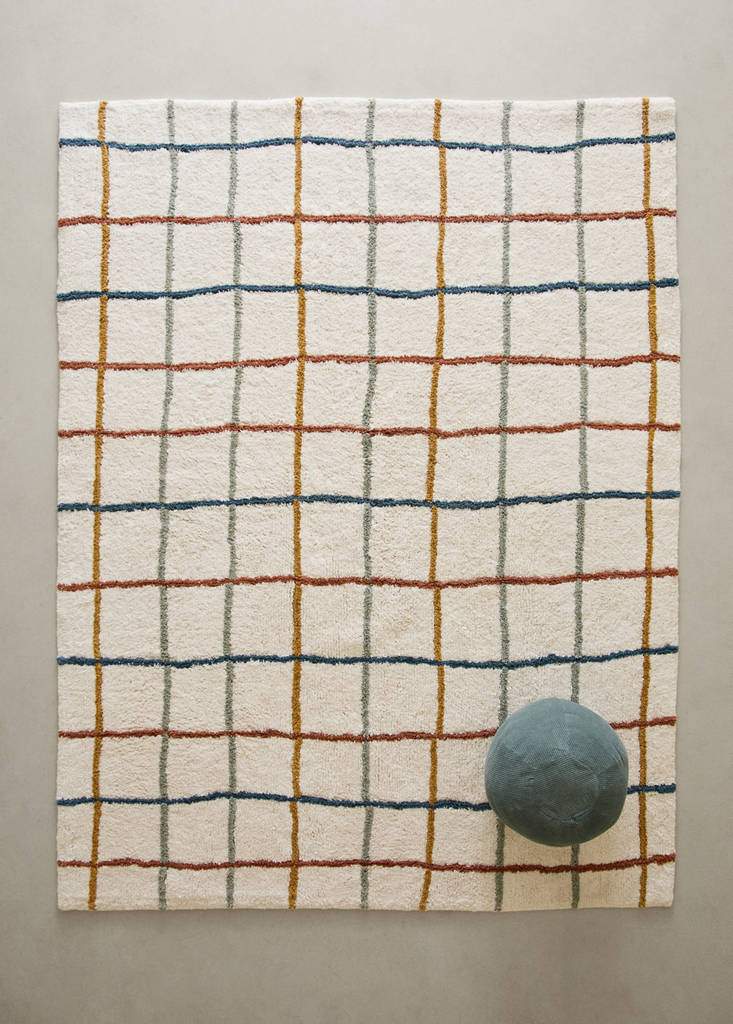 Multicoloured striped cotton rug — Prussian Blue