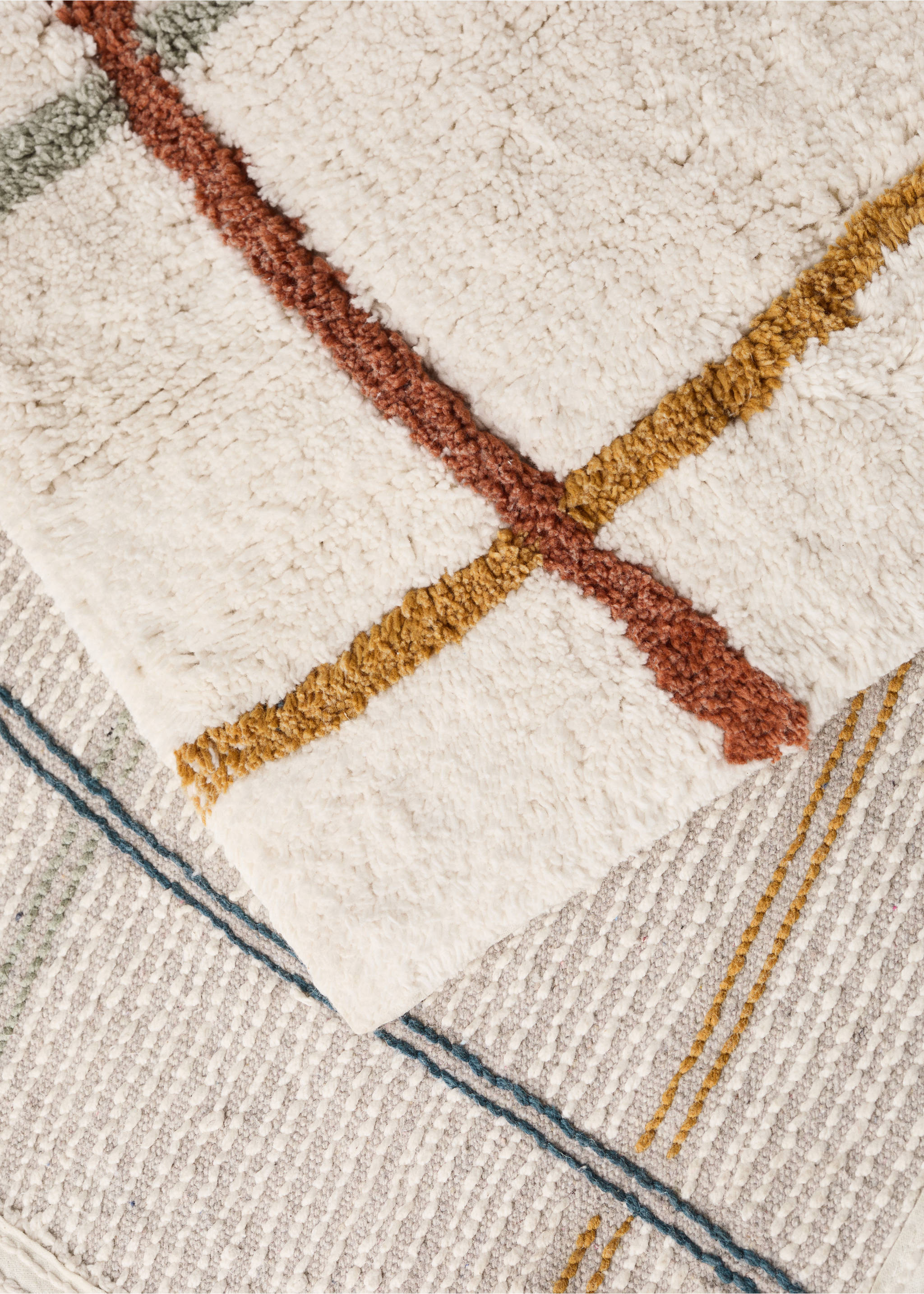 Multicoloured striped cotton rug - Details of the article 1, Prussian Blue. Ref: 37031487-00.