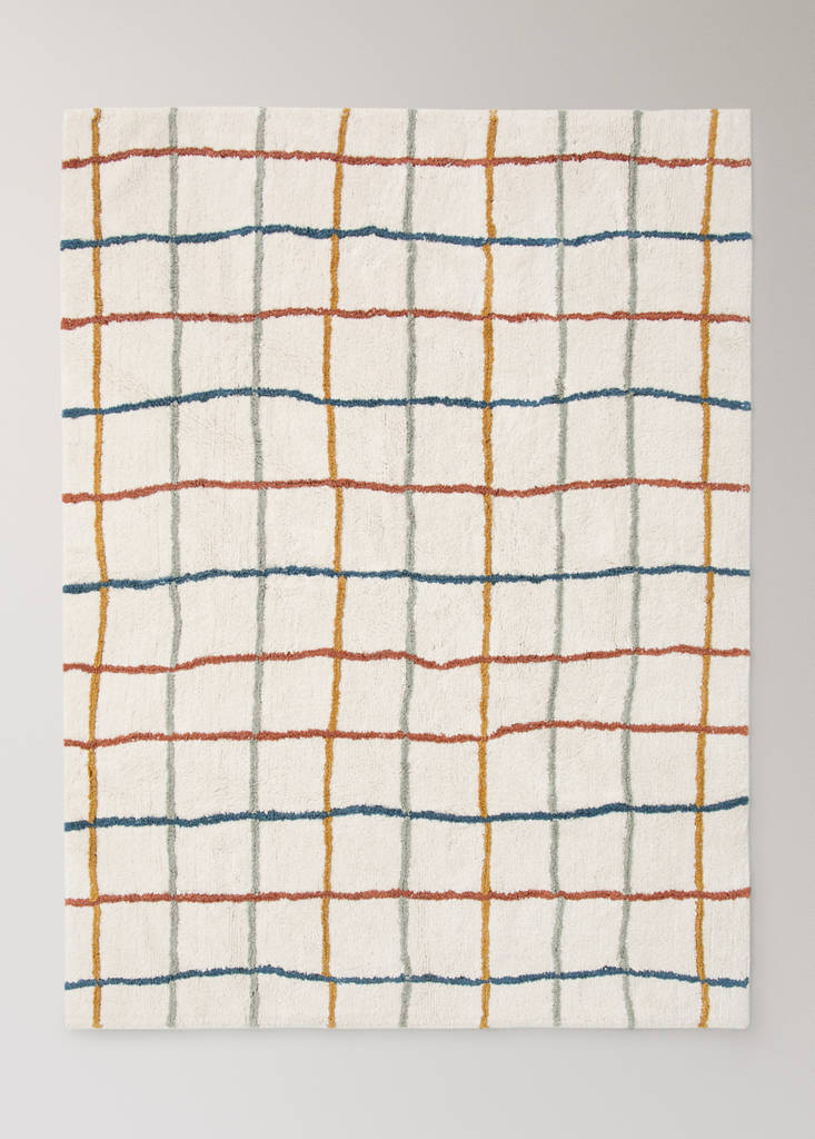 Multicoloured striped cotton rug — Prussian Blue