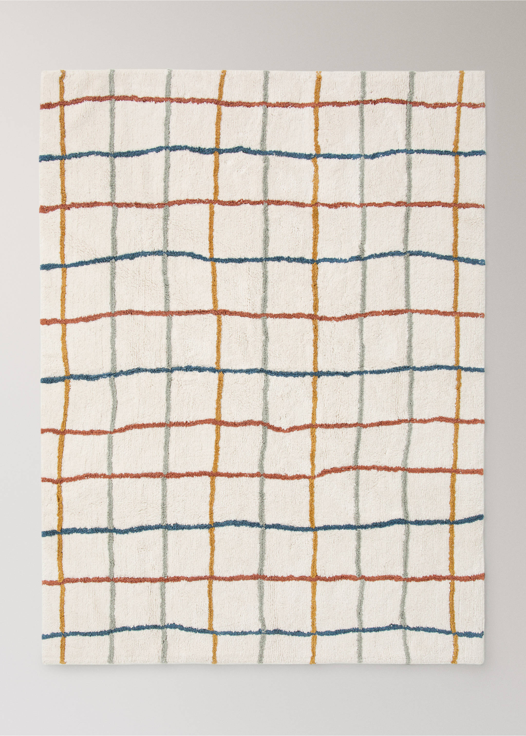 Multicoloured striped cotton rug - Article without model, Prussian Blue. Ref: 37031487-00.