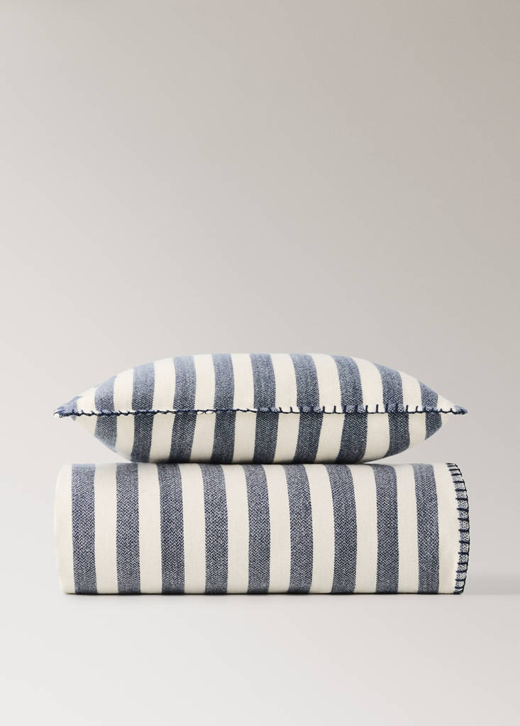Striped cotton cushion cover 40x40 cm — Navy
