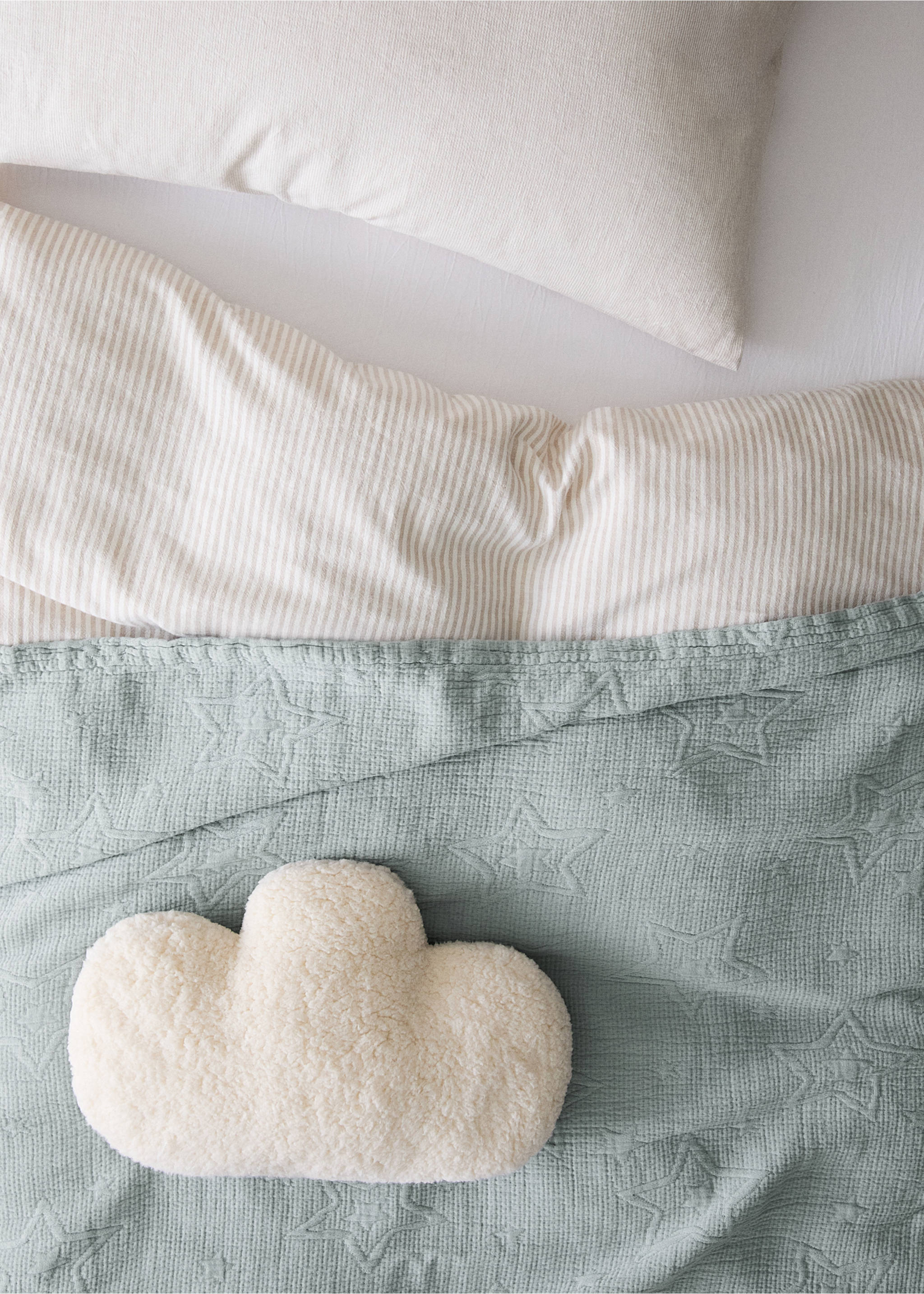Jacquard cotton bedspread with stars for 90 cm bed - Details of the article 7, Grey. Ref: 37031490-00.