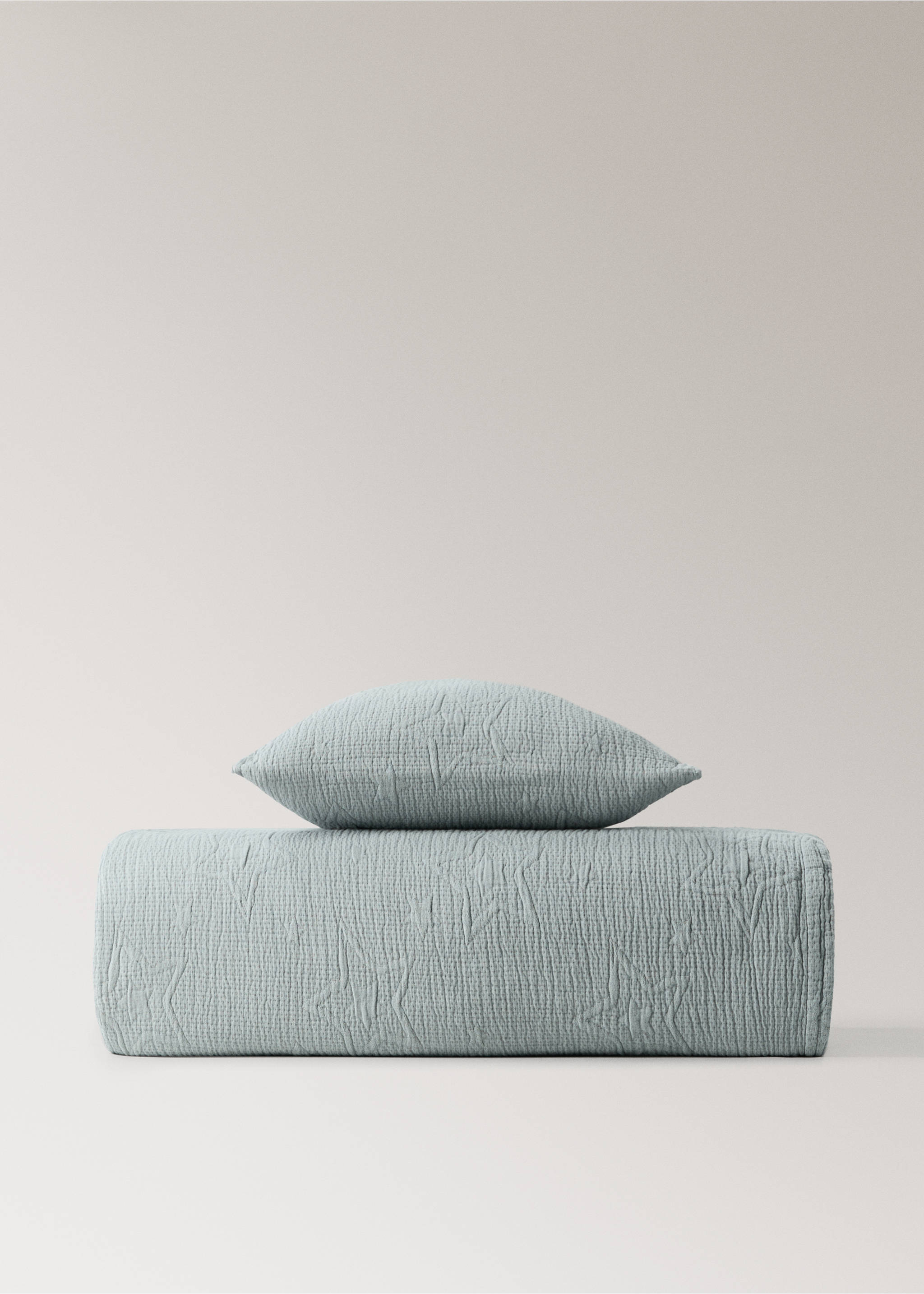 Jacquard cotton bedspread with stars for 90 cm bed - Details of the article 2, Grey. Ref: 37031490-00.
