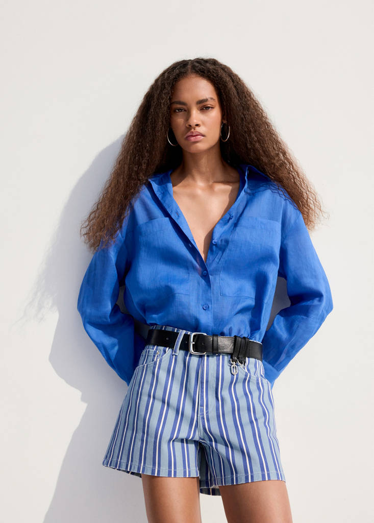 Striped straight-fit shorts — Blue