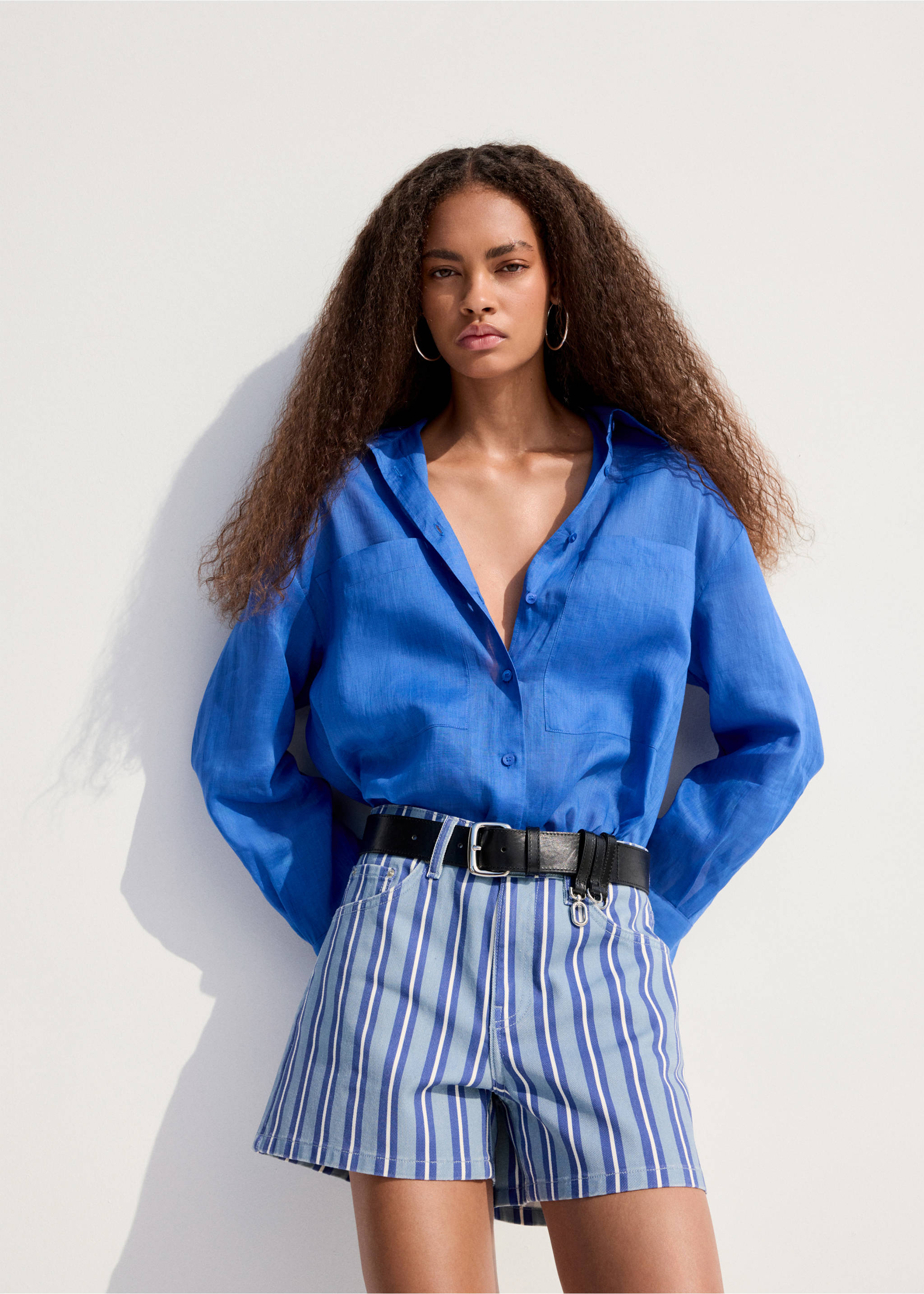 Striped straight-fit shorts - Medium plane, Blue. Ref: 37031494-00.