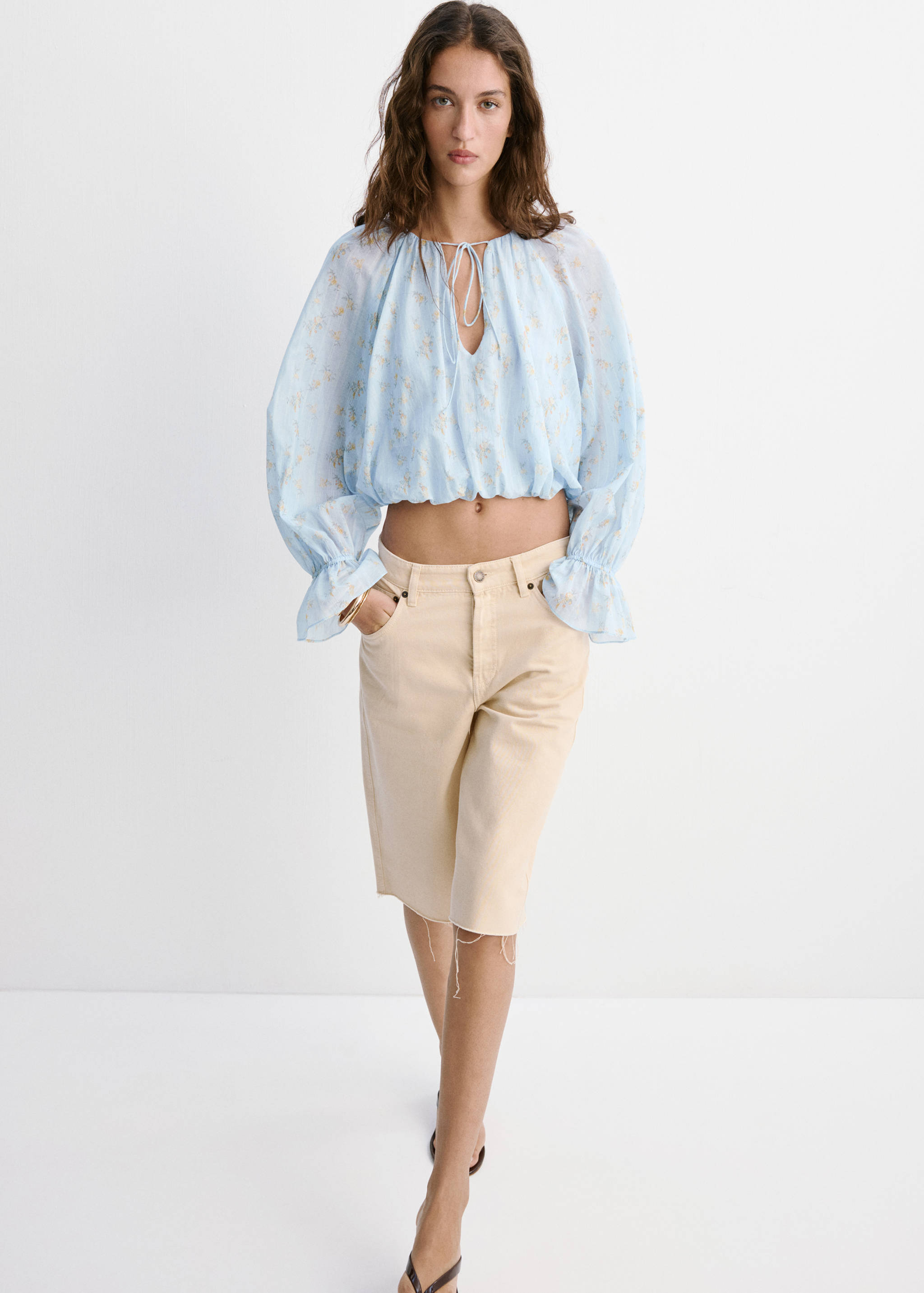 Blouse crop imprimé fleuri - Plan général