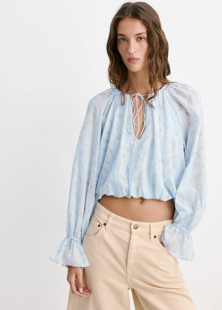 Floral print crop top — Blue