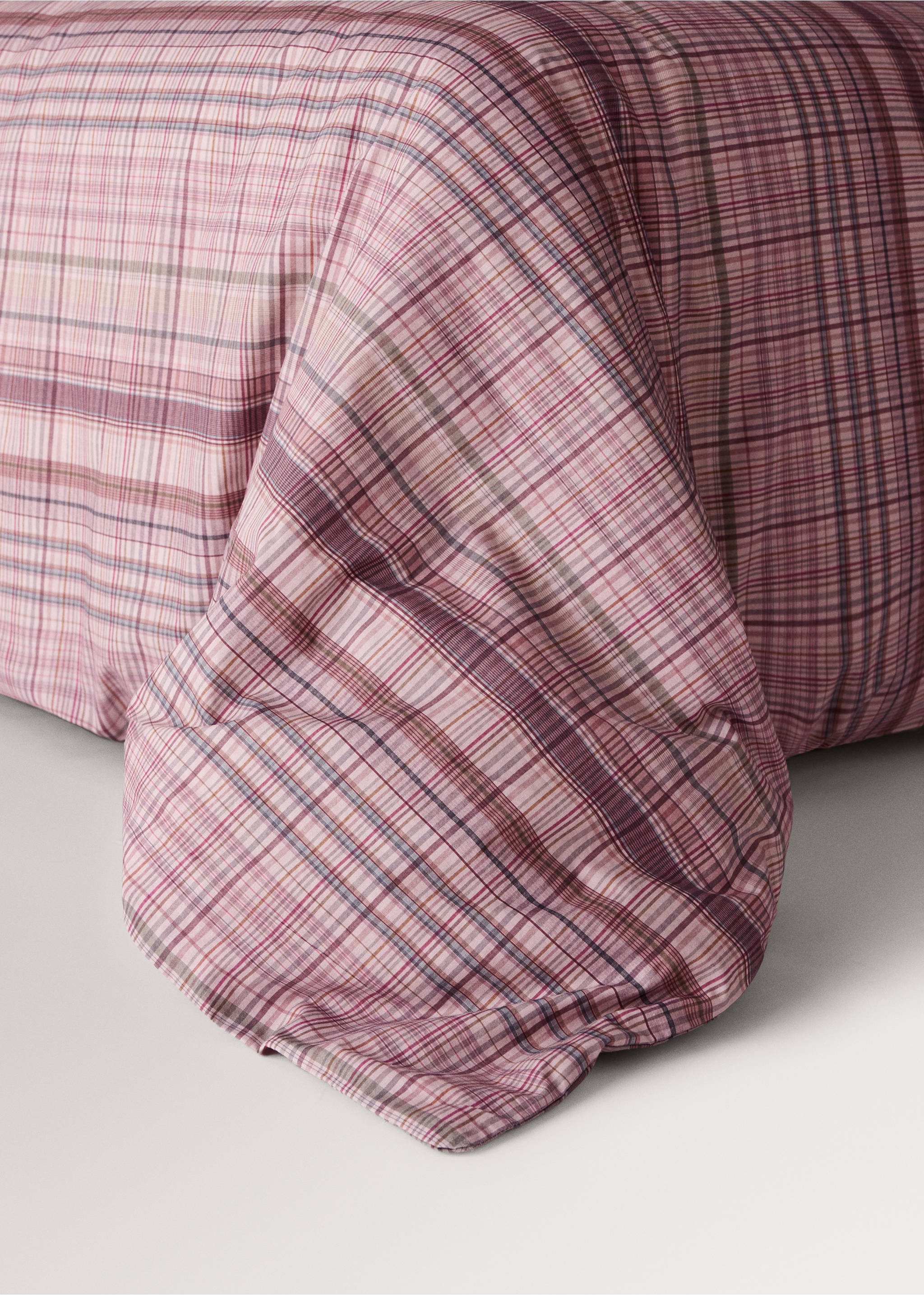 Children’s percale cotton checked duvet cover for a 90 cm bed - Details of the article 8, Light/Pastel Purple. Ref: 37031526-00.
