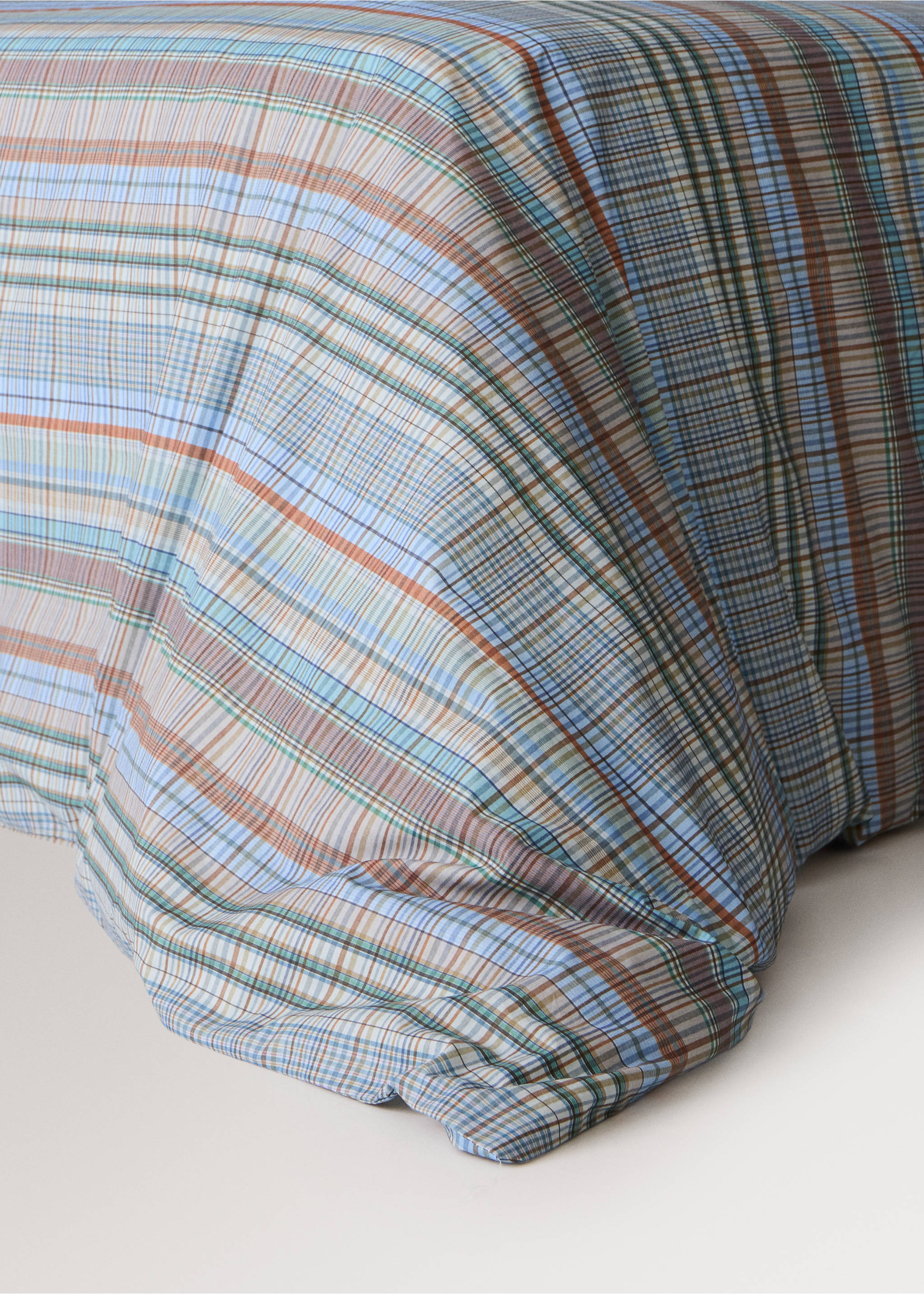Children’s percale cotton checked duvet cover for a 90 cm bed - Details of the article 8, Blue. Ref: 37031527-00.