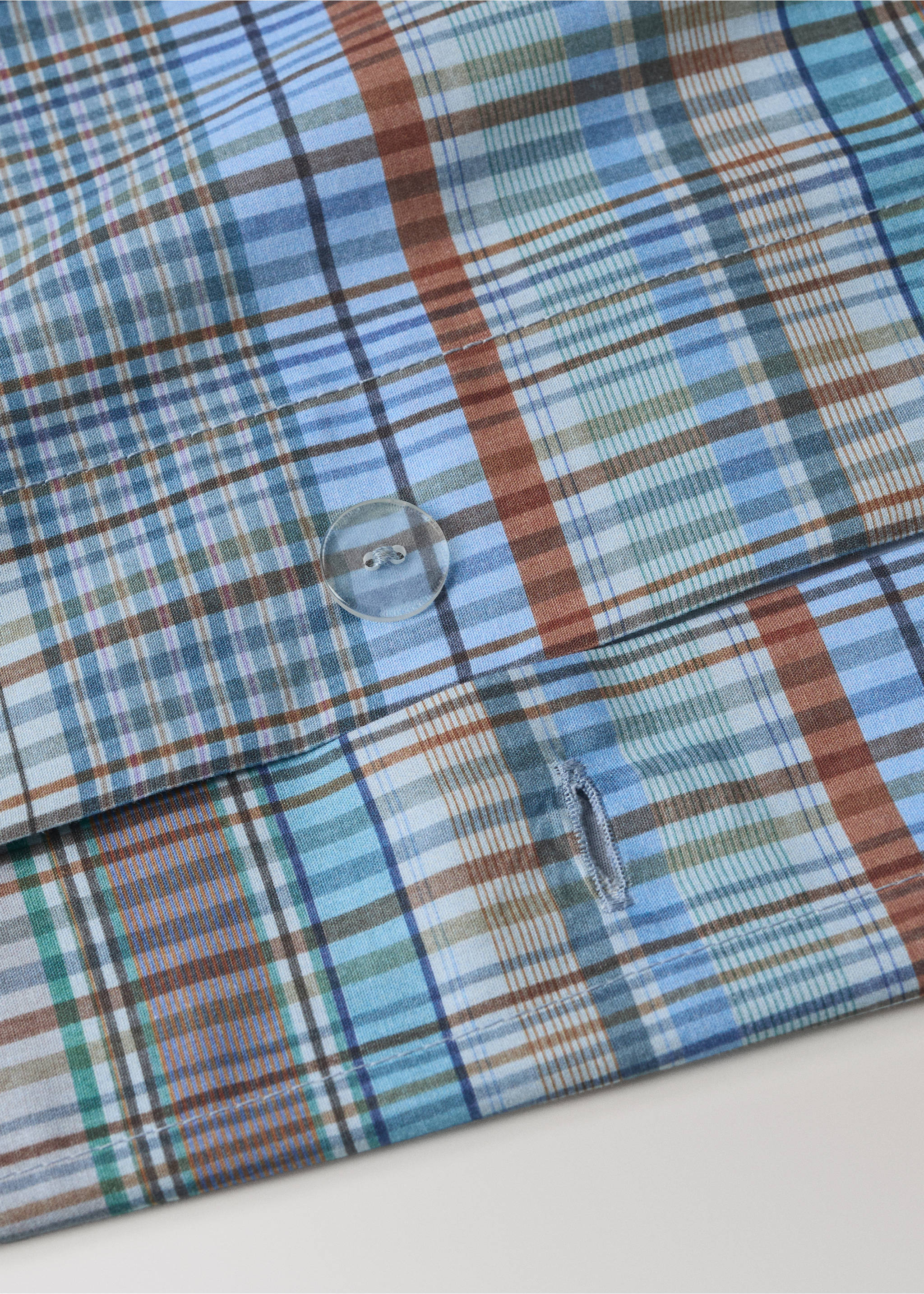 Children’s percale cotton checked duvet cover for a 90 cm bed - Details of the article 2, Blue. Ref: 37031527-00.