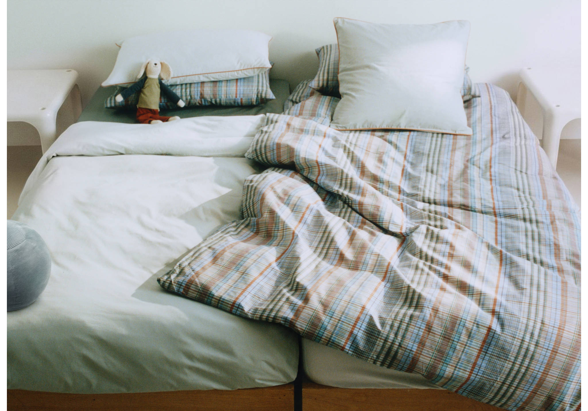 Children’s percale cotton checked duvet cover for a 90 cm bed - Panoramic plane