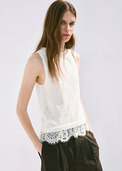 Lace detail knit top — Ecru 1