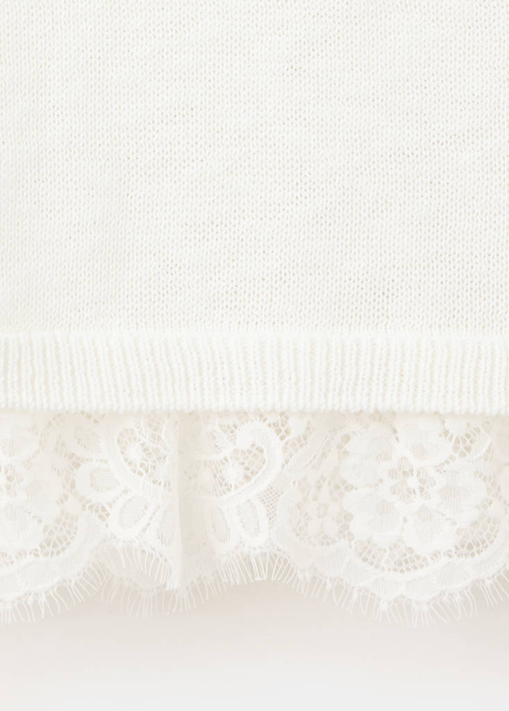 Lace detail knit top — Ecru