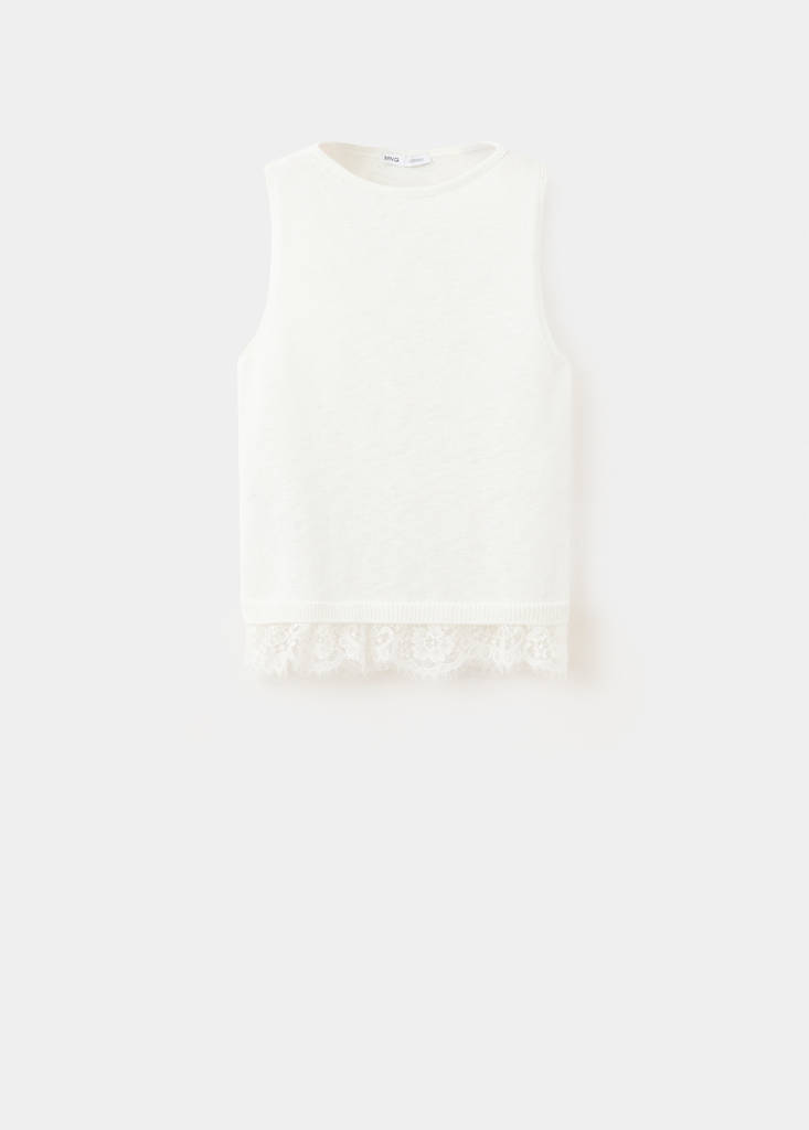 Lace detail knit top — Ecru
