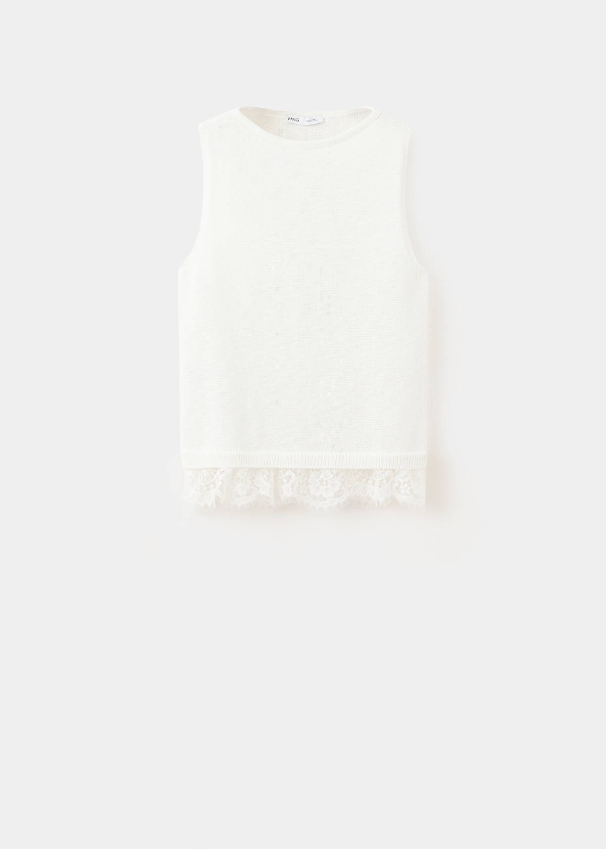 Lace detail knit top — Ecru