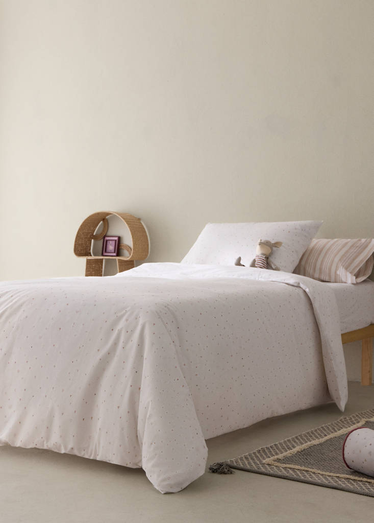 Printed heart-pattern percale cotton duvet cover for a 90 cm bed — Nude